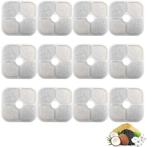 Alwodici 12Pcs Cat Fountain Filters Pixi Water Fountain Filter Triple Powerful Filtration Suitable for Cat and Dog Pet Water Dispensers Activated Carbon Filter Cotton Mesh Cat Dog Water Filter