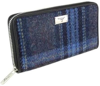 Kilts Wi Hae Blue and Purple Stewart Tartan Check Harris Tweed Ladies Zip Round Purse Wallet