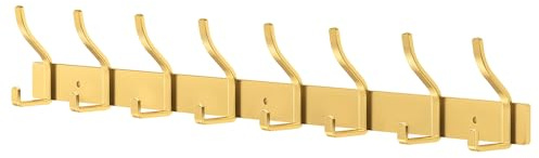 MEIJO Garderobenhaken Edelstahl Garderobenleiste Gold Hakenleiste Garderobe Kleiderhaken Wand mit 8 Haken Wandhaken garderobe für Schlafzimmer Bad Küche Kleiderständer (Gold)