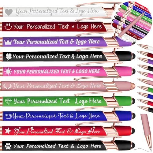 YanNanKe Bis zu 500 Stück Personalisierte Stifte mit Namen Benutzerdefinierte Stifte Bulk Gravierte Schwarze Tinte Schreibstift mit Stylus-Spitze Angepasste Kugelschreiber Geschenk für Jahrestag