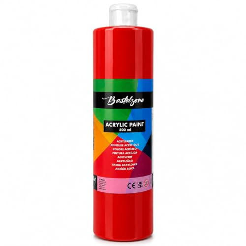 Bastelzone Acrylfarbe 500 ml für Erwachsene - Rot | Hochpigmentierte Künstlerfarbe. Wasserfest & Vegan. Für Leinwand, Holz, Papier, Stein, Stoff, Metall & Acryl-Pouring