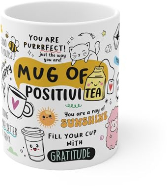 Motivational Mug of Positivi-Tea, Positivity Coffee Mug, Self Care Cup for Her, Inspirational Quote Gift, Positive Daily Affirmations, Gift Idea for Her, Girlfriend, Mum (White, 11oz)