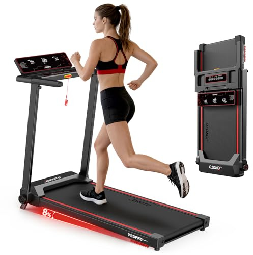 JOROTO Tapis de Course Pliable pour la Maison, Moteur 2,5PS, Inclinaison à 8%, Vitesse 1-12 KM/H, Large Tapis de Marche, Écran LED, Poids Max 130KG, Compact avec Poignées pour Marche et Course