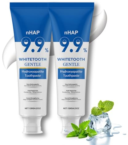 Hydroxylapatit Zahnpasta, 9.9% Nano Hydroxylapatit Zahnpasta, Zahnaufhellung Weiße Zähne, Fresh Breath Toothpaste, Hydroxyapatite, Zahnschmelz Reparatur Tägliche Mundpflege, Minze, 2pcs