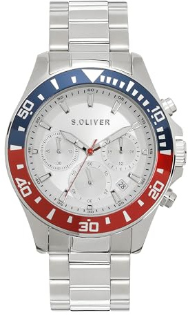 s.Oliver Herrenuhr - 41 mm - analoge Armbanduhr mit Quarzwerk - Edelstahluhr - Chronograph & 3 Zeiger - hoher 10 ATM wasserdicht - Kratzfest