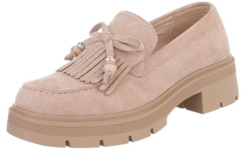 Ital Design Damen Loafer mit Blockabsatz, runde Spitze