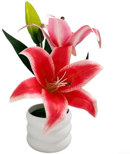 Künstliche Lilie, Topfpflanze, Heimbüro-Dekoration, künstliche Lilie, Ornament für Wohnzimmer, Hochzeit, Bankett, Tisch, Mittelstück (dunkelrosa)