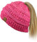 C.C BeanieTail Beanie-Mütze, weich, Stretch, Zopfmuster, unordentlicher hoher Dutt, Pferdeschwanz, Konfetti Bubblegum Pink, Einheitsgröße