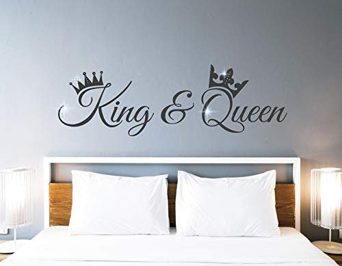 tjapalo® pkm455 Wandtattoo King & Queen Wandtattoo Schlafzimmer Erwachsene Wandsticker Schlafzimmer Spruch Wandtattoo Liebe mit Kristallen, Farbe: dunkelgrau, Größe: B80xH27cm