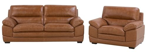 Beliani Ledersessel Ledersofa Goldbraun modernes Wohnzimmer-Set Horten