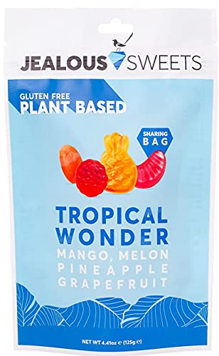 JEALOUS SWEETS Mango Melon Pineapple Grapefruit Gummy Tropical Wonder (1 x 125g Share Bag) VEGAN Gluten & Dairy Free Gummies. Tasty Natural Fruit Chewy Treats. No Artificial Colour, Gelatine Free Gums