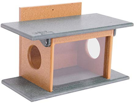 Alimentador de casa de ardilla Amish, respetuoso del medio ambiente de madera de poli poste de montaje alimentador decorativo (césped verde/cedro)