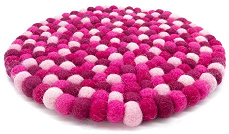 feelz Filzuntersetzer rund 22cm rosa Beere pink Handarbeit Topfuntersetzer bunt Bunte Filzkugel Untersetzer aus Filz
