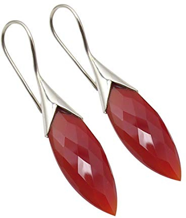 SilverStarJewel 925 Solid Silber Rot Schnitt Karneol Ohrringe 4,3 cm 6,1 Gramm Damen Edelstein