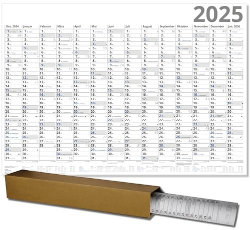 XL Plakatkalender 2025 Optima Blau Posterkalender XXL 100 x 70 cm großer Wandkalender 25 mit Ferienübersicht Sonn- und Feiertage in Blau gerollt geliefert!
