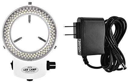 Fydun Microscope LED Light, 144 LED Beads Brightness Adjustable Ring Lamp for Stereo Microscope & Camera, White, Black