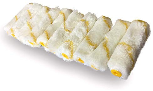 KIBROS 4KIT741c | Pack of 10 Mini Roller Sleeves Striped Rabbit Paw Yellow | Polyamide 100 mm | Paint Skirting Plinths Flat Surface Boats Shells