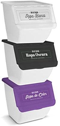 TIENDA EURASIA - Pack de 3 Cestos de Ropa Sucia: Contenedores Apilables con Tapa, Ruedas y Gran Capacidad, Organización Práctica para Ropa Blanca, Oscura y de Color