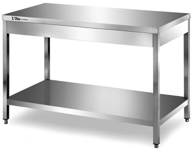 VM Europa - Gastro Arbeitstisch Edelstahl - 80 x 70 cm - AISI 430 Legierung - Mit Grundboden - Ohne Aufkantung - Zubereitungstisch Edelstahltisch Grilltisch Zerlegetisch
