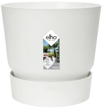 Elho Greenville Rond 20 - Pot De Fleurs avec Un Réservoir d'eau Intégré - Interieur & Extérieur - Plastique 100% Recycle - Ø 19.5 x H 18.4 cm - Blanc/Blanc