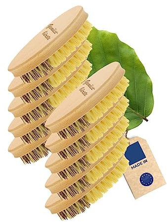 10x HOFMEISTER® Gemüsebürste, 13,5 cm, hochwertige Naturborsten in 2 Härtegraden: echt Union und Fibre, für Kartoffeln, Karotten & Gemüse, Wurzelbürste aus Buchen-Holz, Made in EU
