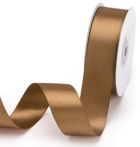 IHKFILAN Satinband, in Goldbraun (25 mm x 22.86 m), matt glänzendes Geschenkband, edles Schleifenband zum Dekorieren & Basteln, zum Einpacken besonderer Geschenke, für Hochzeiten, Taufen, uvm