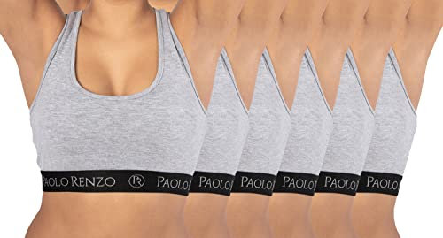 Paolo Renzo Damen Bustier Sport LINE 6 Stück Baumwoll BH Atmungsaktiv Größe S Grau