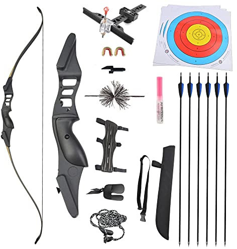 SHARROW 54 Zoll Takedown Recurvebogen Set 30-50 Lbs Zielscheibe BogenschießEn Jagdbogen Pfeil Und Bogen Erwachsene Sportbogen für Jagd Hunting Jugendliche DraußEn Spielzeug (Bogenset, 40Lbs)
