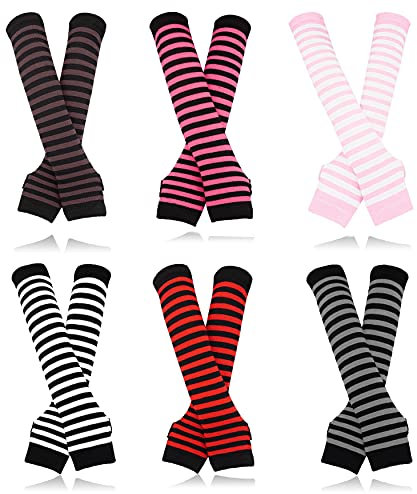 Bellady Armstulpen Gothic Lange Fingerlose Handschuhe für Frauen Emo Handschuhe 6 Paar Set, rose, Einheitsgröße