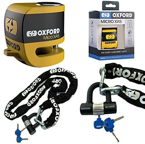 Oxford Scoot XA5 Yellow Disc Lock (5mm) + Oxford HD Chain 1.5 metre OF159 Black (Yellow Black)
