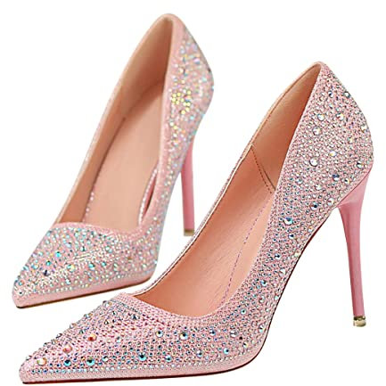 ticticlily Pumps Damen Mode Spitz Pailletten High Heels Pumps Sandalen Stiletto Party Braut Bankett Schuhe A Rosa 38 EU