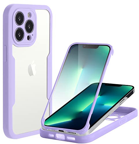Yoedge Funda para Apple iPhone 13 Pro 6,1, 360 Grados Protección Transparente Antigolpes Carcasa Full Cover con Protector de Pantalla Integrado Anti-Rayones Silicona TPU Bumper Case, Púrpura