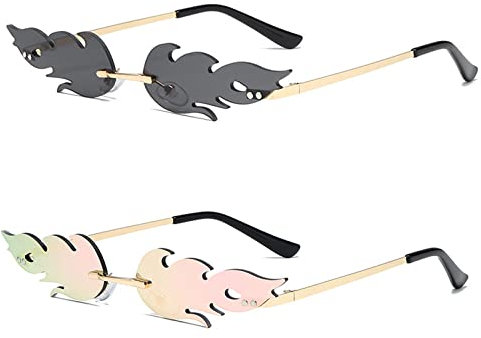 CTForest 2 Stück Fire Flame Sonnenbrille, Feuer Flammenbrille Rahmenlose, Creative Flamme Form Brillen, Perfekt für Geburtstage oder Partys(Grau,Pink)