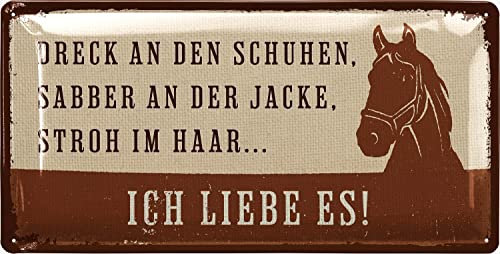 LANOLU Retro Blechschild - Pferde Schild - Geschenke für Pferdeliebhaber und Reiter - Boxenschilder mit Spruch - Poster Pferde Deko, vintage Metallschild, 17x34cm
