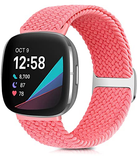 enkic Geflochtenes Solo Loop Armband für Fitbit Versa 3/Sense - Elastisch Verstellbares Sport Nylon Uhrenarmband für Herren und Damen