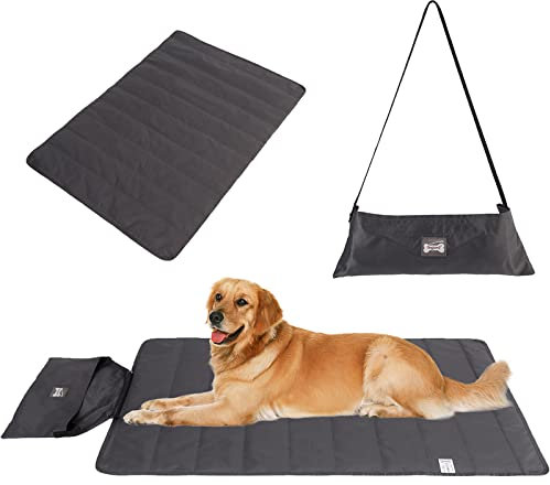 Tineer Manta portátil para Exteriores para Mascotas - 100 * 70 cm Estera para Perros y Gatos, Cojín Impermeable para Perros Camas Bolsa Plegable Almohadilla de Viaje para Acampar (Gris Oscuro)