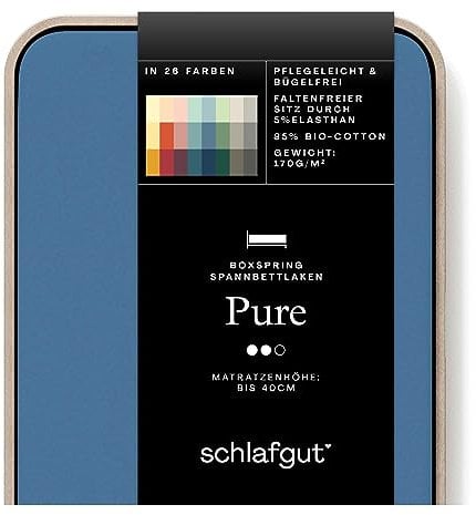 Schlafgut Pure Boxspring Spannbettlaken 180x200cm bis 200x220cm Blue Mid, Spannbetttuch aus weicher Biobaumwolle
