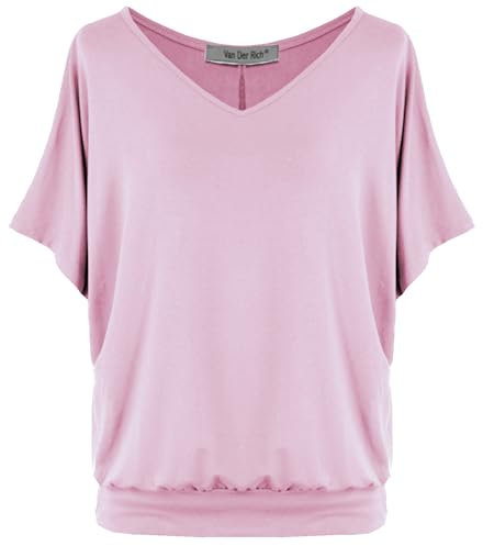 Van Der Rich ® - Tee Shirts Oversize Col V Décontractée - Femme (Rose, XXL)