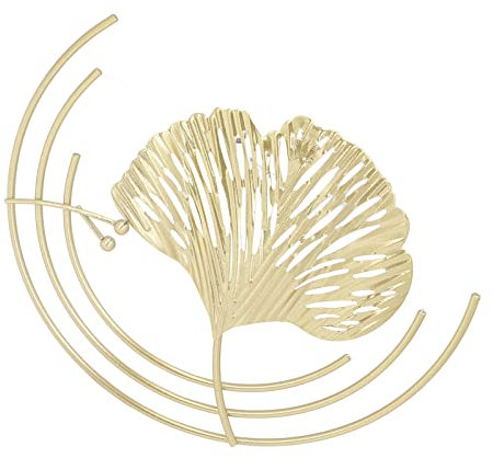 Gold Blatt Wand Deko, 24x19cm 3D Stereo Ginkgo Blatt Wandbehang Skulptur Dekoration Minimalistisches Modern Metall Innenbereich Wand Ornament für Schlafzimmer, Wohnzimmer