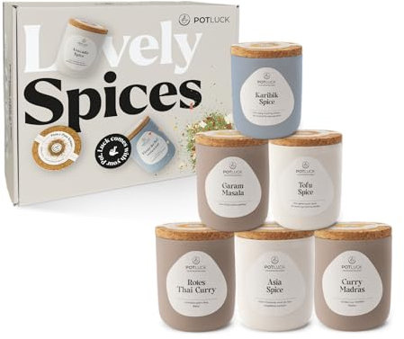 POTLUCK | Curry Night 6er | Gewürzmischungen im Keramiktopf | Vegan, glutenfrei und mit natürlichen Inhaltsstoffen