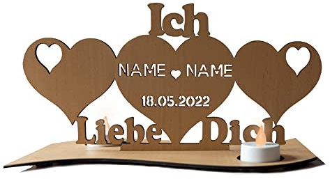 LED Teelichtern Herzen Ich Liebe Dich mit Wunschnamen personalisiert zum Geschenk, individuelles für Sie und Ihn Tischdeko - zum Jahrestag Hochzeit - Love You
