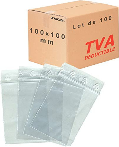 Jeco - Lot de 100 sachets à fermeture zip transparent format 100 x 100 mm : 10 x 10 cm 50µ - qualité alimentaire