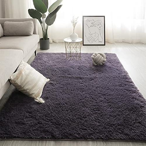 Jyswx Tappeto Peloso Salotto - Tappeti Soggiorno Moderni Grandi Dimensioni - Tappeto Lavabili Antiscivolo per Camera da letto, Grigio Viola, 60 x 120 cm