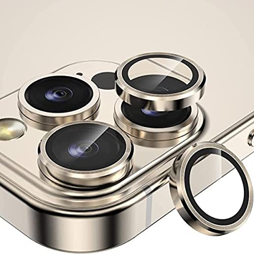 Wigento Metal Ring Camera Tempered Glas Film für Apple iPhone 14 Pro Max / 14 Pro Panzer Zubehör Glas Gold