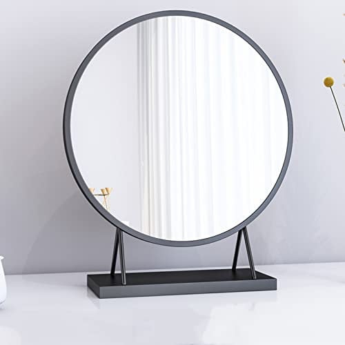 OXFUZZ Round Tabletop Mirror With Stand - Countertop Vanity Mirror for Bathroom, Dormitory, Makeup, Shaving - HD Freestanding Black Mirror