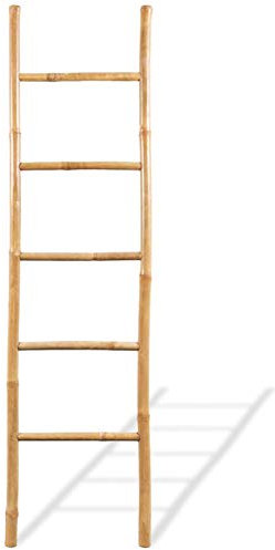 Susany Towel Ladder Towel Holder Space Saving Ladder Rails for Towel, Bamboo Holder, Clothes Stand, Decorative with 5 Rungs Bamboo 150 cm