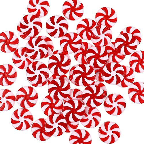 YIEUR 40pezzi di caramelle di Natale decorazione lecca-lecca di Natale ornamento rosso e bianco albero di Natale appeso ornamenti ricciolo Candy acrilico pendente (40pezzi (35mm))