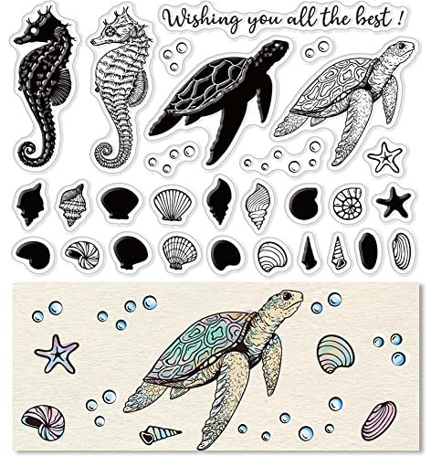 craspire Schildkröten-Klarsichtstempel Für Die Kartenherstellung, Dekoration, Scrapbooking, Seepferdchen-Silikonstempel Für Grußkarten, Fotoalbum, Tagebuch, Dekoration, DIY-Handwerk