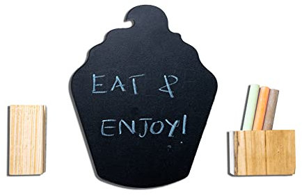 IVEI Imán de madera para nevera con pizarra/pizarra, imanes decorativos para nevera para notas, recordatorios, listas de la compra (mediano, pastel de taza (pizarra negra))