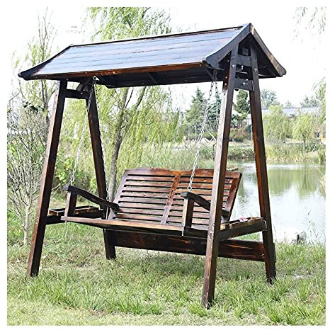 Terrassen-Schaukel, Veranda, Gleiter, Hängematte, Hängebank, Stuhl, Outdoor-Terrasse, Schaukelstuhl, Holz, Hinterhofmöbel, Hängematten, Schaukelbank, perfektes Set